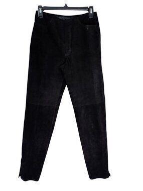 Melanzona Womens Black Suede Pants With Side Slits Size 4